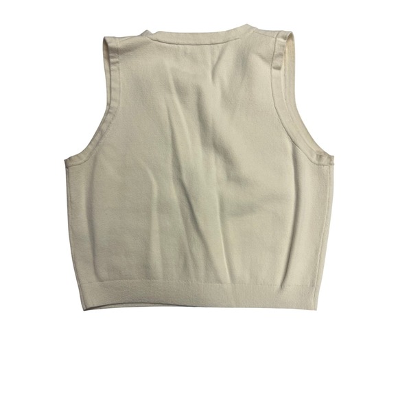J. Crew Cream Gold V Neck Button Up Cropped Sweater Vest Womens M Old Money - Picture 14 of 15